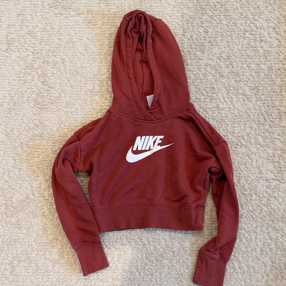 Nike Girls' Red Hoodie with White Swoosh